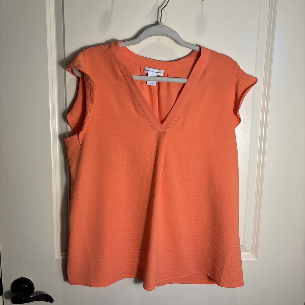 Cupcakes &‎ Cashmere Orange Blouse Women's Size Large V-Neck Short Sleeve Shirt